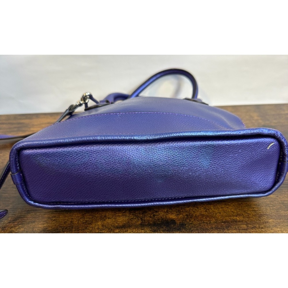 Coach Mini Cora Domed Satchel Crossgrain Leather Metallic Purple Iris Rare HTF - Picture 12 of 16